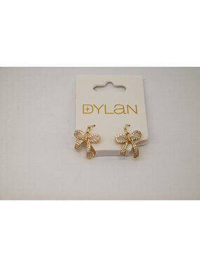 NWT Dylan Jewelry Gold Tone Bow Dangle Earrings Rhinestone Crystal Statement